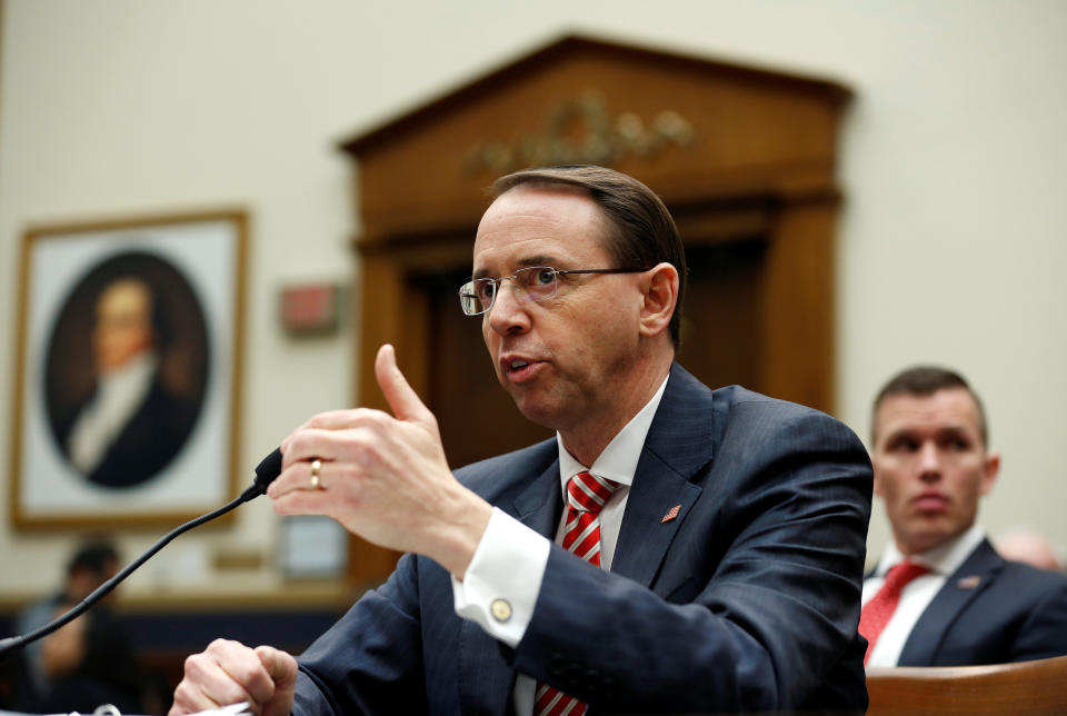 Deputy U.S. Attorney General Rod Rosenstein testifies to the House Judiciary Committee&nbsp;in December. A group of conservative congressmen has drafted articles of impeachment against him. (Photo: Joshua Roberts / Reuters)