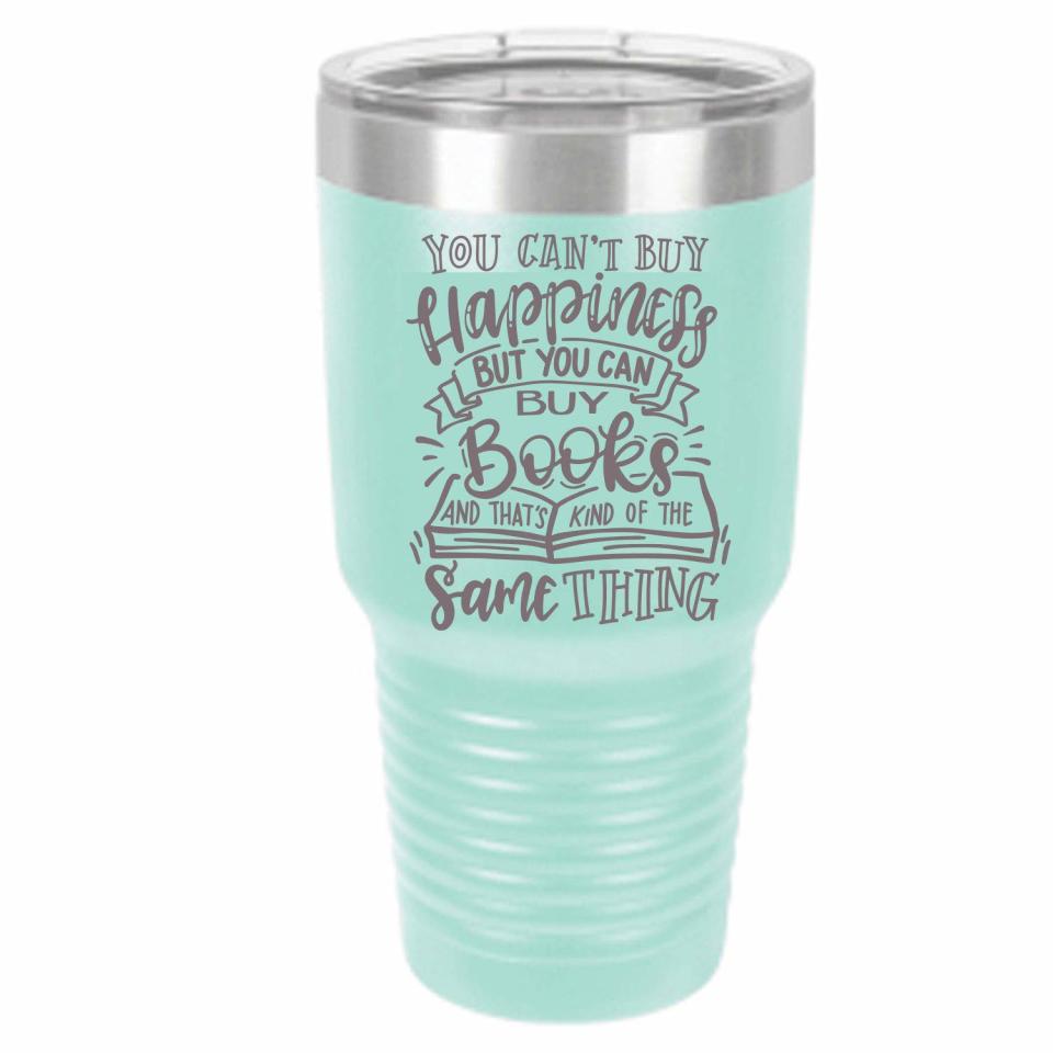 pale blue insulated book themed tumbler, best gifts for book lovers