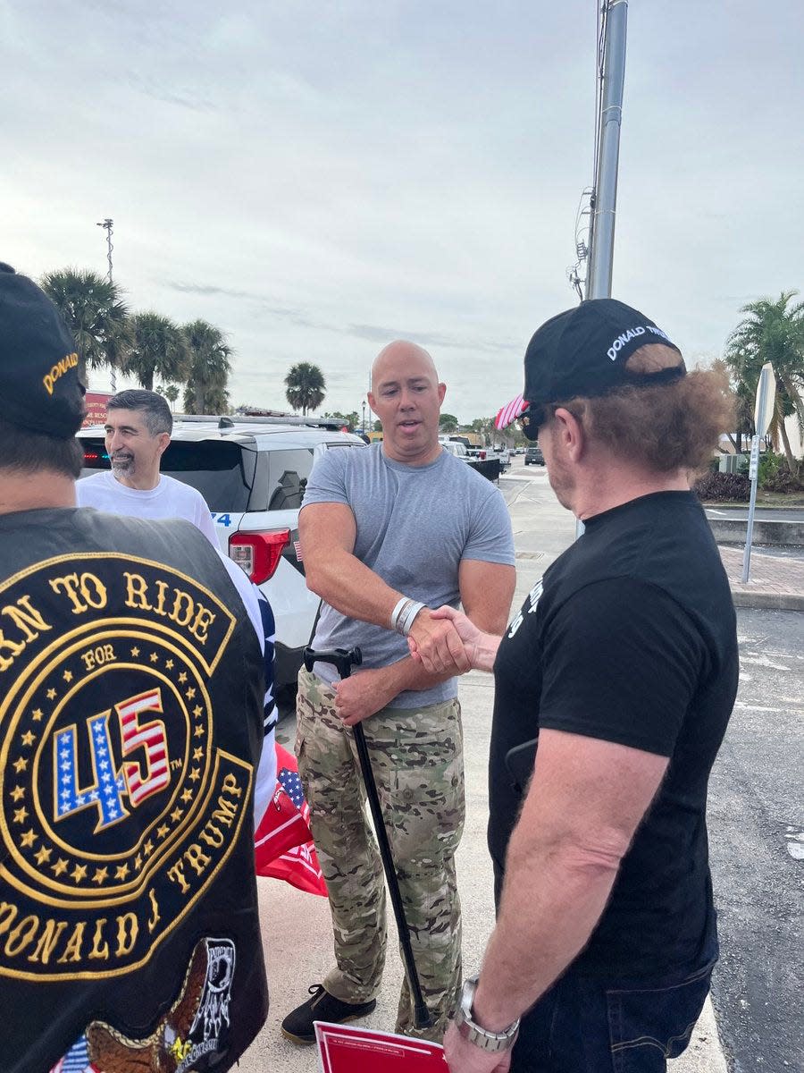 U.S. Rep. Brian Mast, R-Fort Pierce, meeting supporters of former President Donald Trump ahead of a 10 a.m. hearing Friday, March 1, 2024, at the Alto Lee Adams Sr. U.S. Courthouse in Fort Pierce.