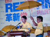 Second speaker party chairman Andy Zhu takes the stage. (Yahoo! photo/Alvin Ho)