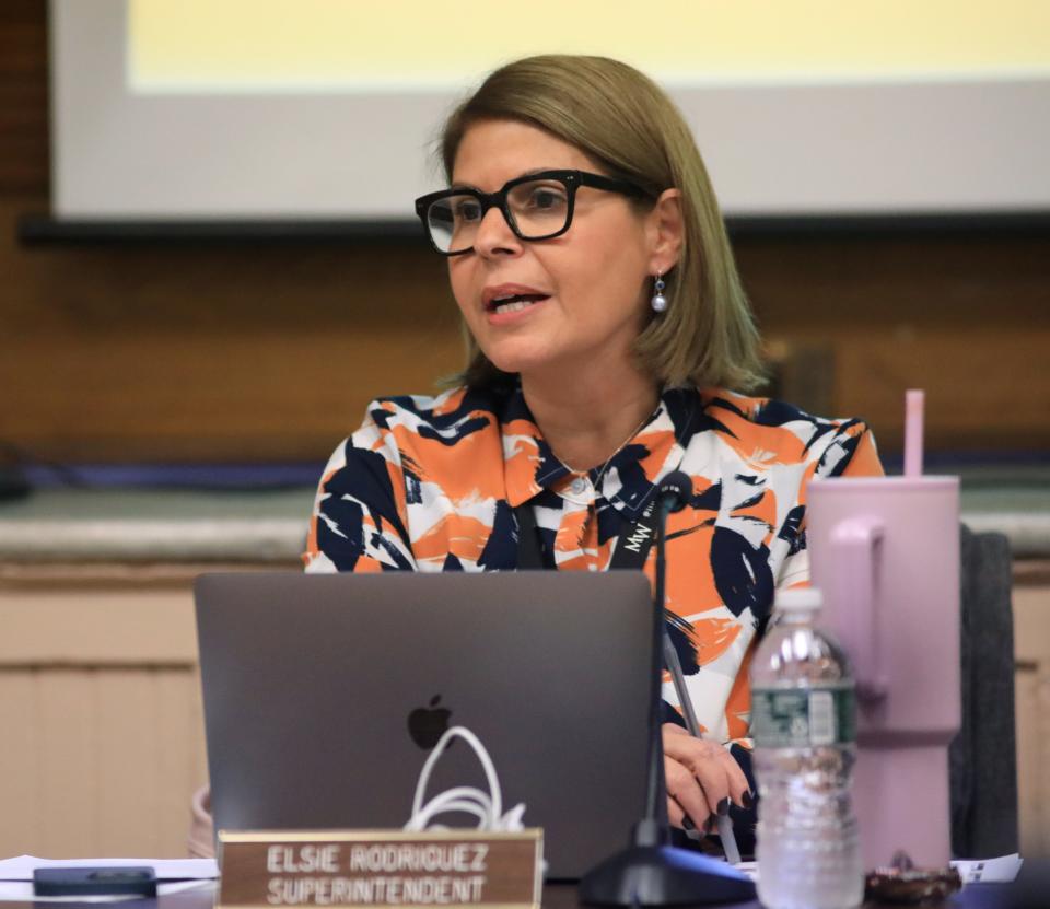 Monroe-Woodbury Central School District superintendent Elsie Rodriguez speaks during a school board meeting on October 11, 2023.