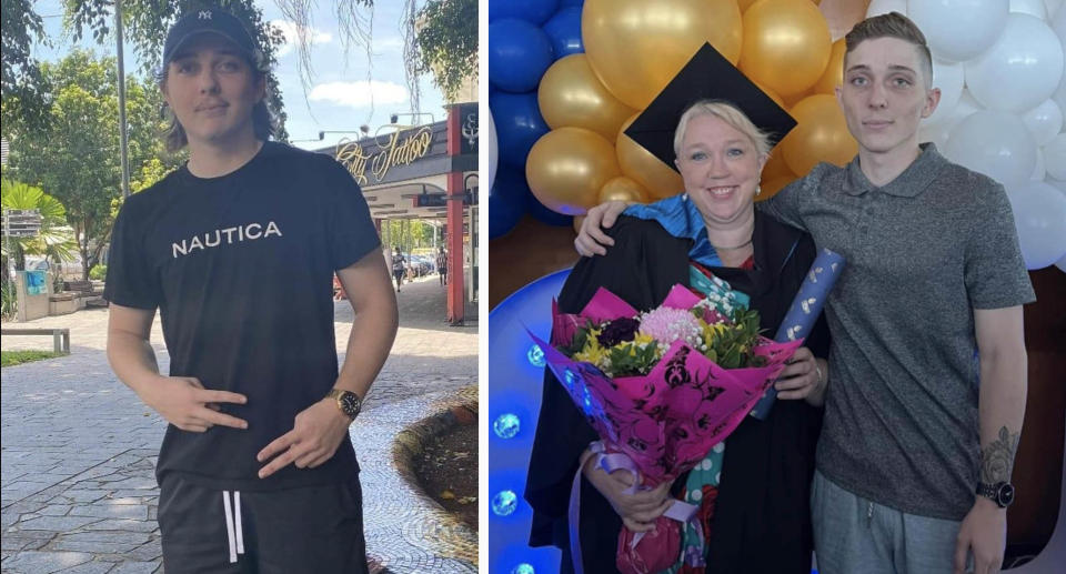 Declan Laverty (left) and Declan with his mum at her graduation.