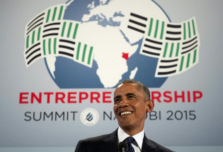 US President Barack Obama speaks during the Global Entrepreneurship Summit at the United Nations Compound in Nairobi on July 25, 2015