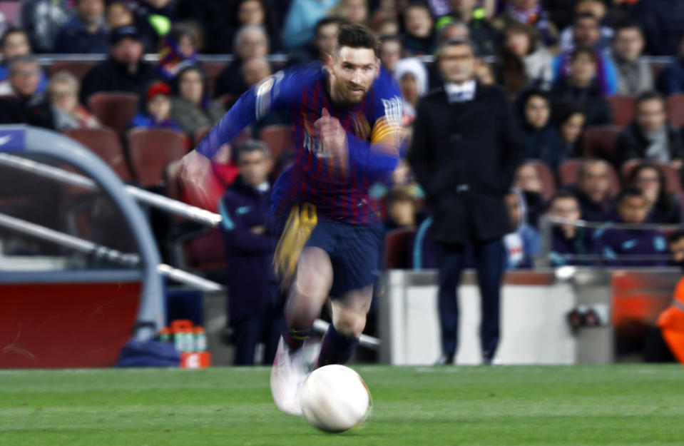 Leo Messi during the match between FC Barcelona and Real Sociedad, corresponding to the week 33 of the Liga Santander, played at the Camp Nou Stadium, on 20th April 2019, in Barcelona, Spain. Photo: Joan Valls/Urbanandsport /NurPhoto  -- (Photo by Urbanandsport/NurPhoto via Getty Images)