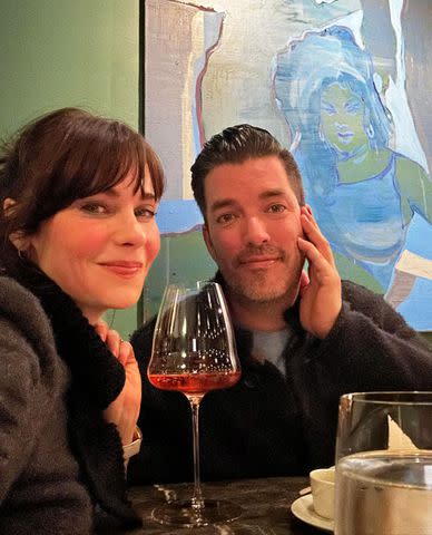 <p>Zooey Deschanel/Instagram</p> Zooey Deschanel enjoys a glass of wine with fiance Jonathan Scott on her 44th birthday.