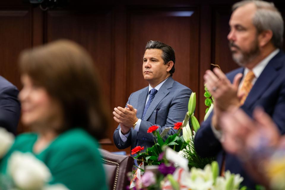 Sen. Jason Pizzo applauds during the opening day of the 2023 Florida Legislative Session, Tuesday, March 7, 2023. 