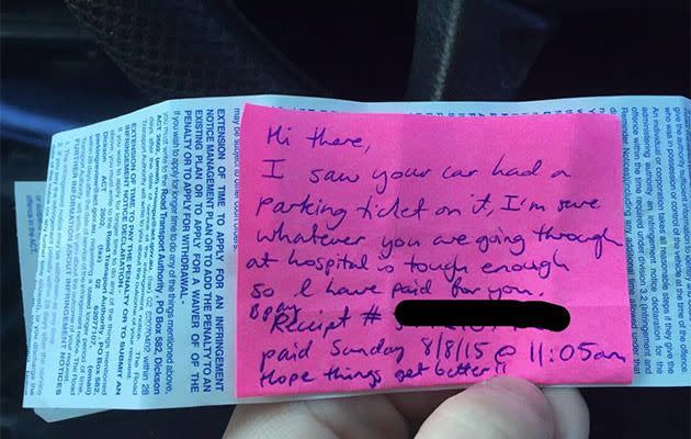 The note attached to the parking fine. Photo: Facebook.