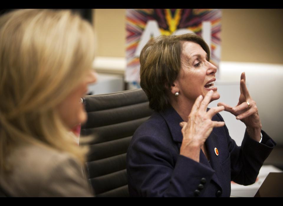 Nancy Pelosi meets with the AOL Huffington Post Media Group and it's editor-in-chief Arianna Huffington at the AOL Headquarters in New York Thursday Nov. 10, 2011. (Damon Dahlen, AOL)