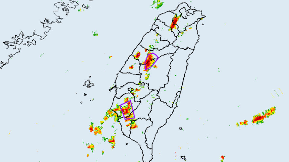 中央氣象署針對4縣市發布大雷雨警報。取自中央氣象署