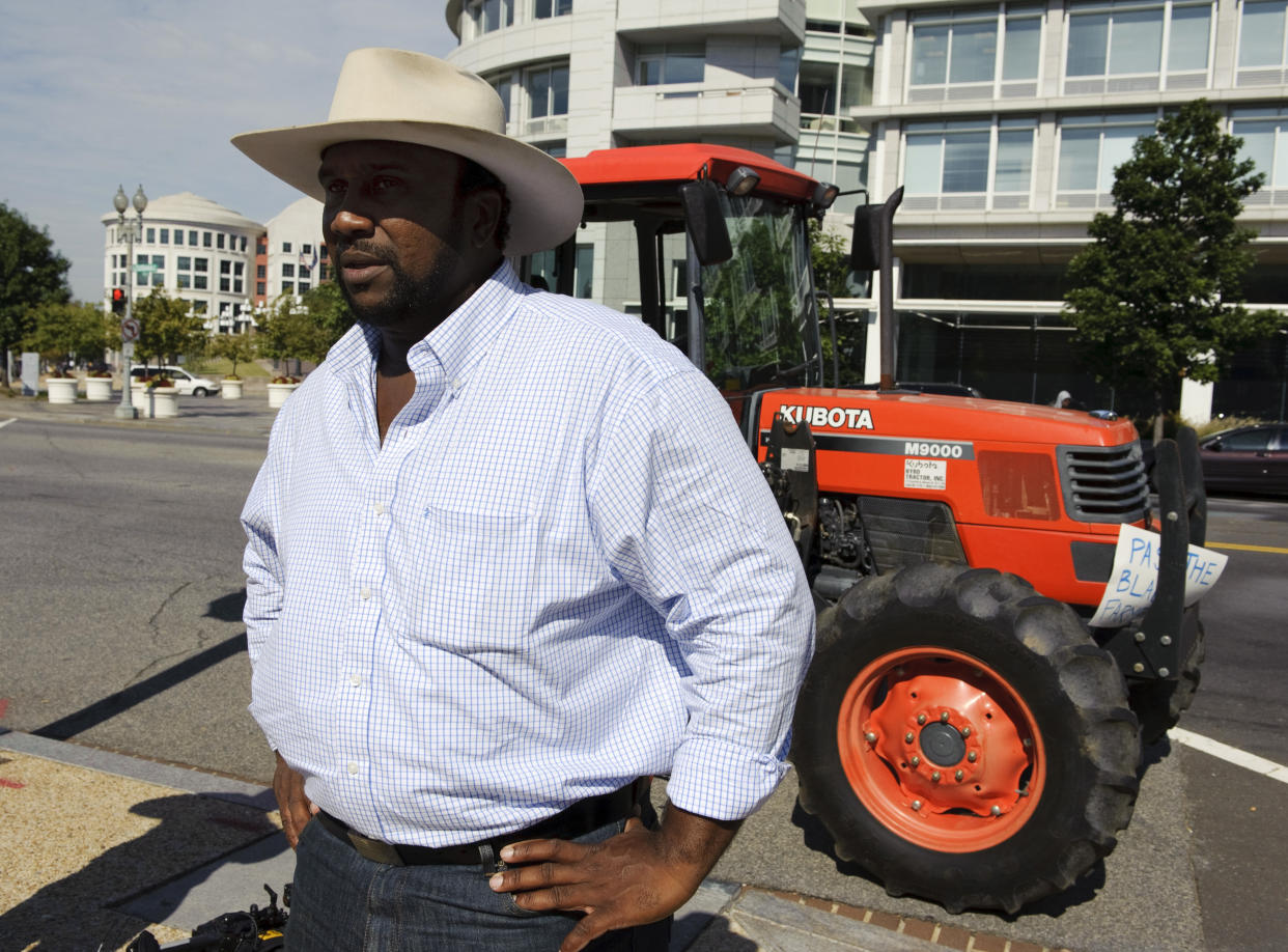 Farmer John W. Boyd Jr. after he arrived on Capitol Hill on a borrowed tractor to urge the U.S. Senate and President Obama to pass $1.15 billion in funding for a settlement in a 1997 case against the Agriculture Department on September 16, 2010. (Photo by Scott J. Ferrell/Congressional Quarterly/Getty Images)