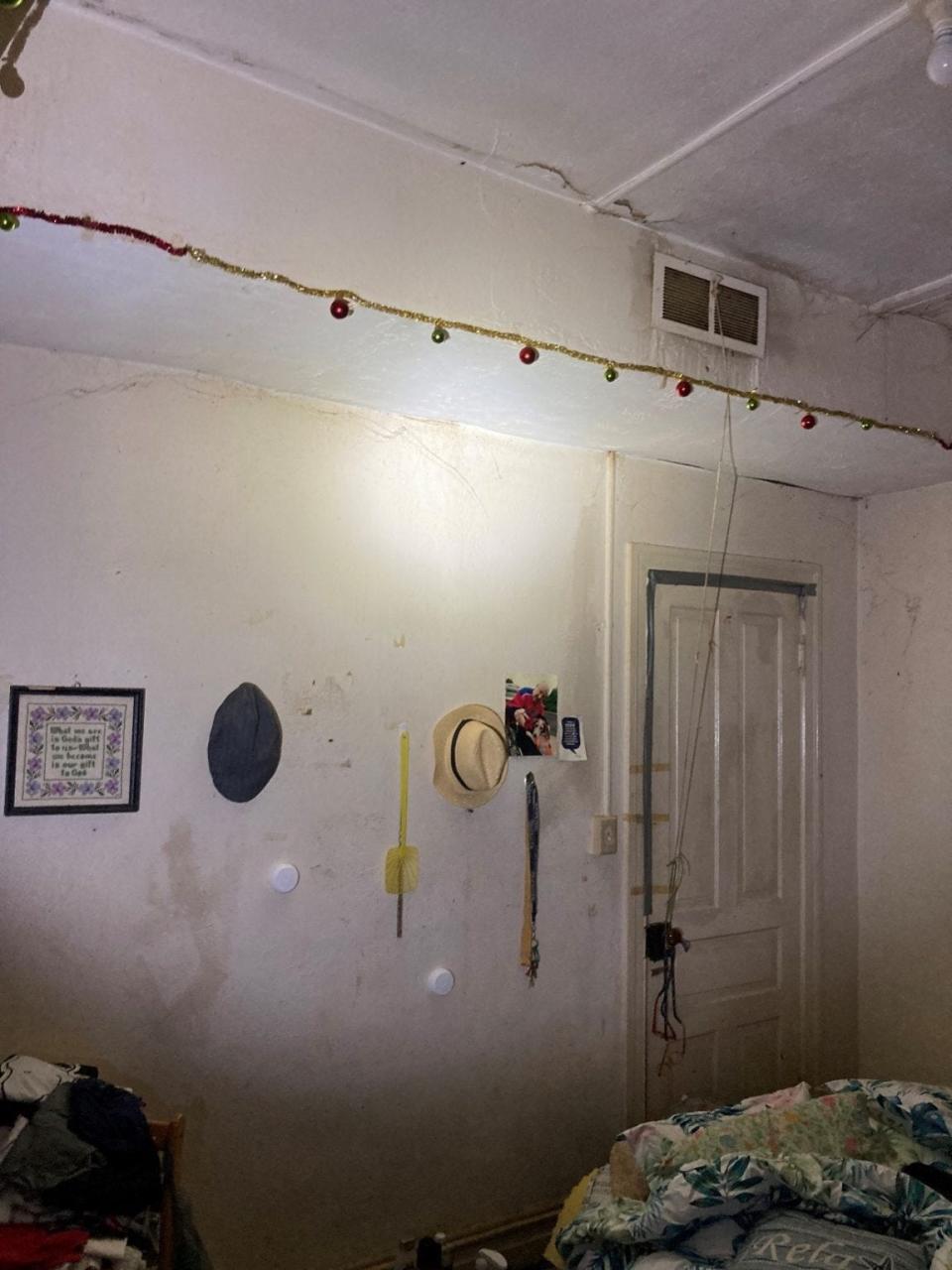 Quakertown provided this photo showing water damage to walls and ceilings and doors at Bush House Hotel