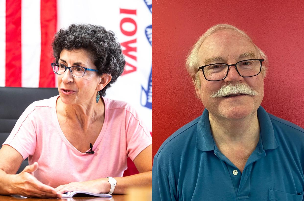 Democrat Janice Weiner (left) is running against Republican Harold Weilbrenner (right) to represent Iowa Senate District 45 in Iowa City and University Heights.