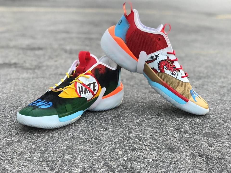 Heat center Bam Adebayo teamed up with MTN DEW Code Red to create unique Jordan Brand sneakers, which were designed by local artist Marcus Rivero, that Adebayo wore during the Heat’s win over the Lakers on Thursday. 