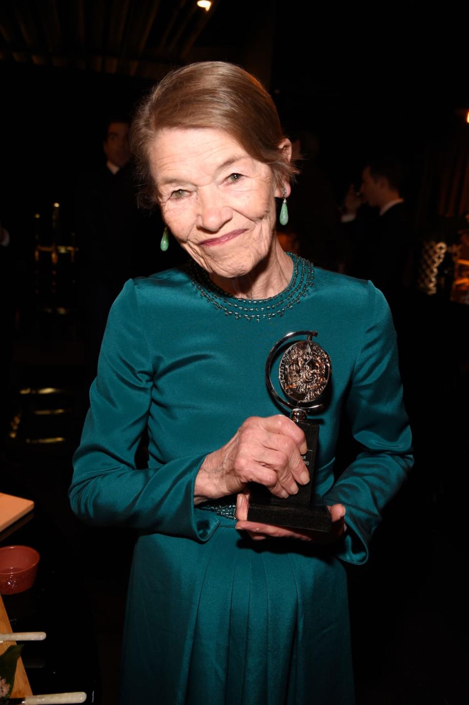 <div class="inline-image__caption"><p>Glenda Jackson poses with the award for Best Performance by an Actress in a Leading Role in a Play for Edward Albee's <em>Three Tall Women</em>, during the 72nd Annual Tony Awards at Radio City Music Hall on June 10, 2018, in New York City.</p></div> <div class="inline-image__credit">Kevin Mazur/Getty</div>