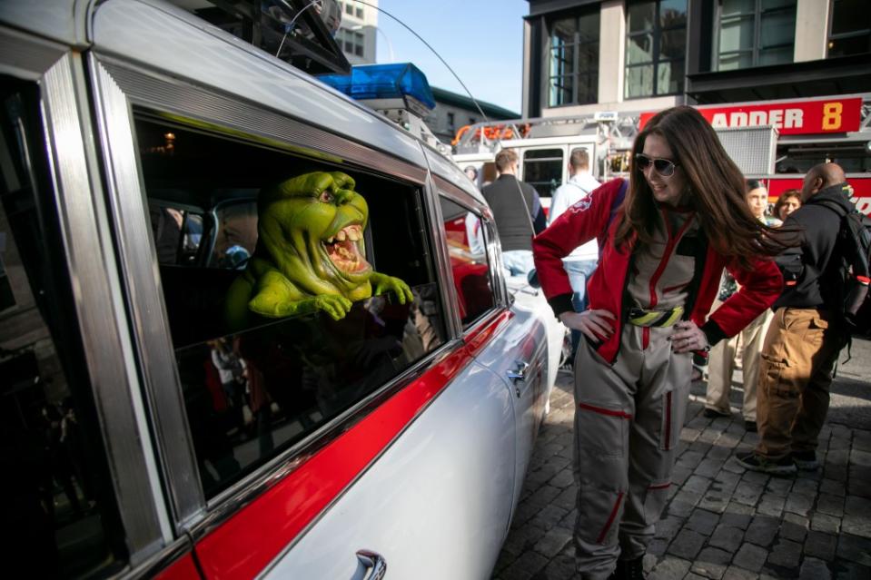 A “Ghostbusters” fan checking out the replica car. Michael Nagle