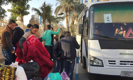 Christian families who left from Al-Arish in the North Sinai Governorate after the escalation of a campaign targeting Christians by Islamic State militants last week, arrive at the Evangelical Church in Ismailia, Egypt February 24, 2017. REUTERS/Ahmed Aboulenein