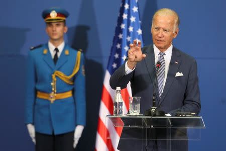 U.S. Vice President Joe Biden speaks during the news conference in Belgrade, Serbia, August 16, 2016. REUTERS/Djordje Kojadinovic