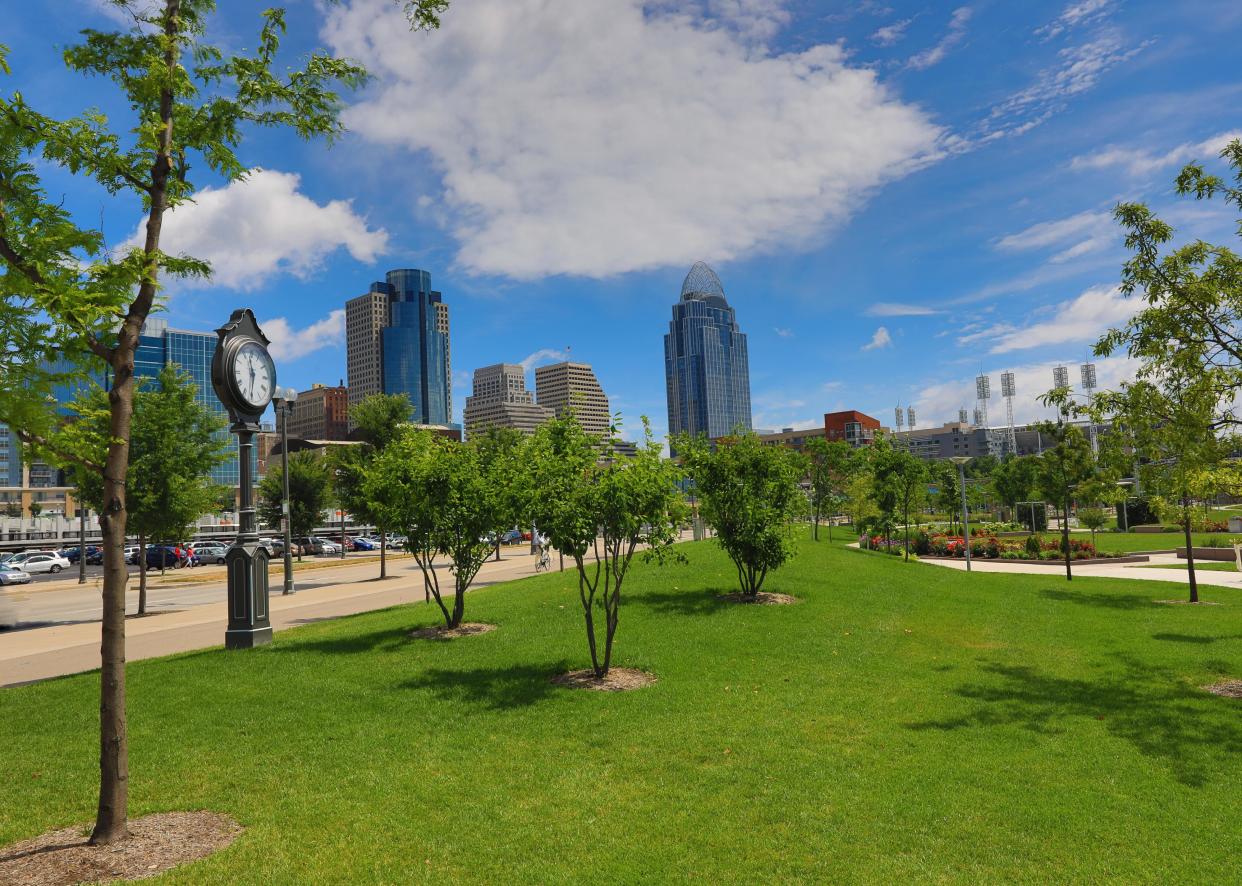 The Cincinnati skyline from Smale Riverfront Park.