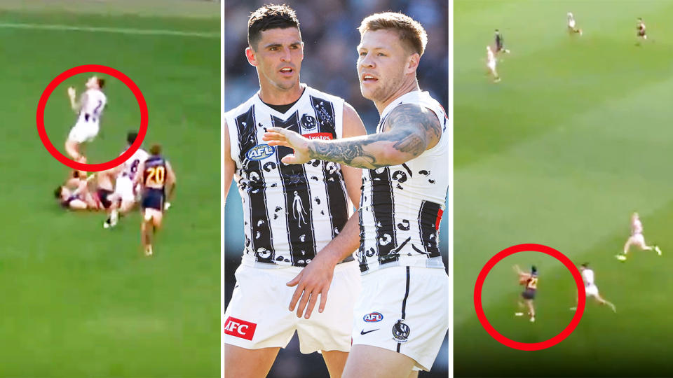 Jordan De Goey and Izak Rankine during Collingwood's clash with Adelaide.