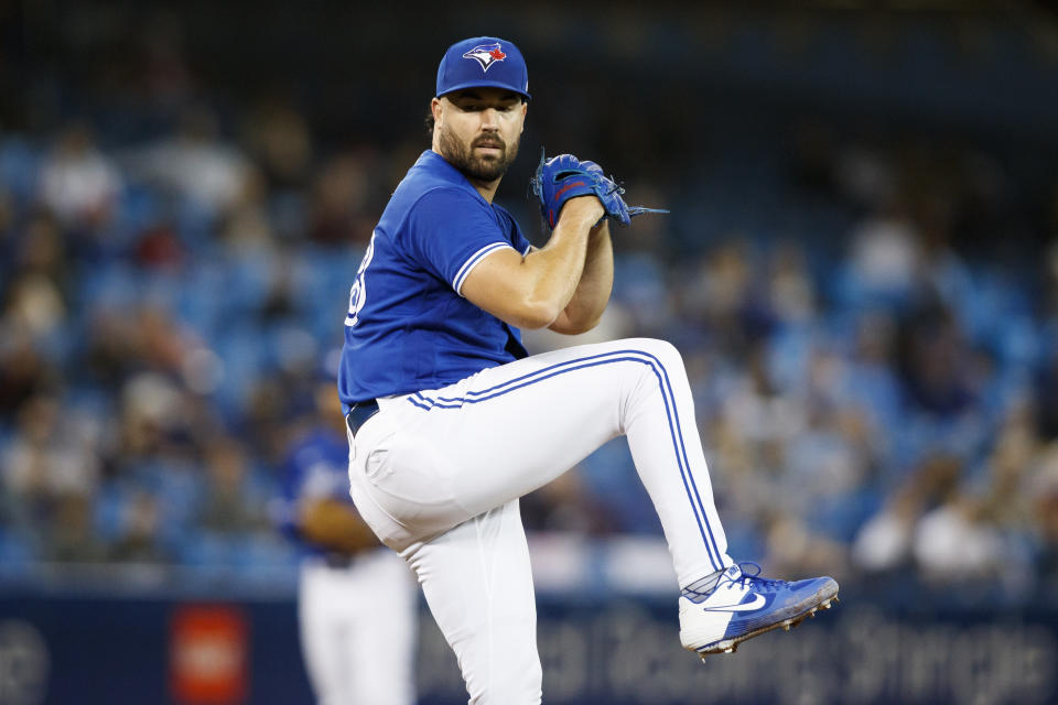 TORONTO, ON - SEPTEMBER 30: Robbie Ray #38 of the Toronto Blue Jays pitches in the second inning of their MLB game against the New York Yankees at Rogers Centre on September 30, 2021 in Toronto, Ontario. (Photo by Cole Burston/Getty Images)