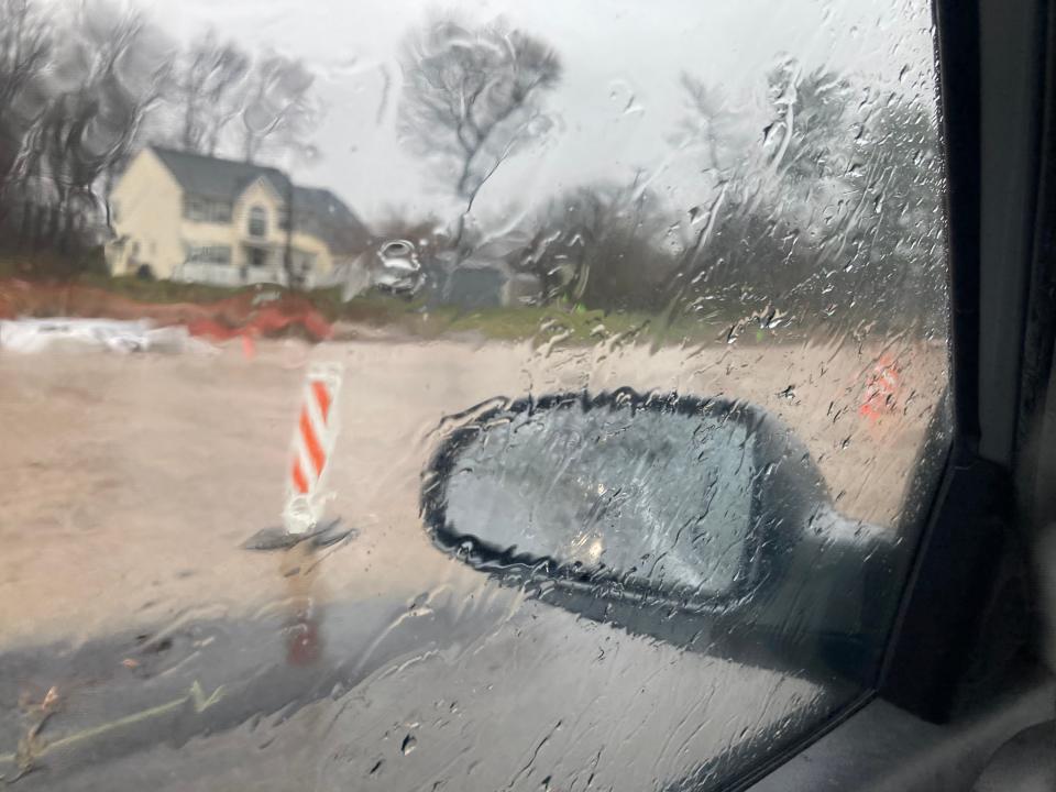 Flooding along Bristol Road in Bensalem where road construction has been taking place Saturday March 23, 2024. The National Weather Service says Saturday was the rainiest March day on record in Philadelphia