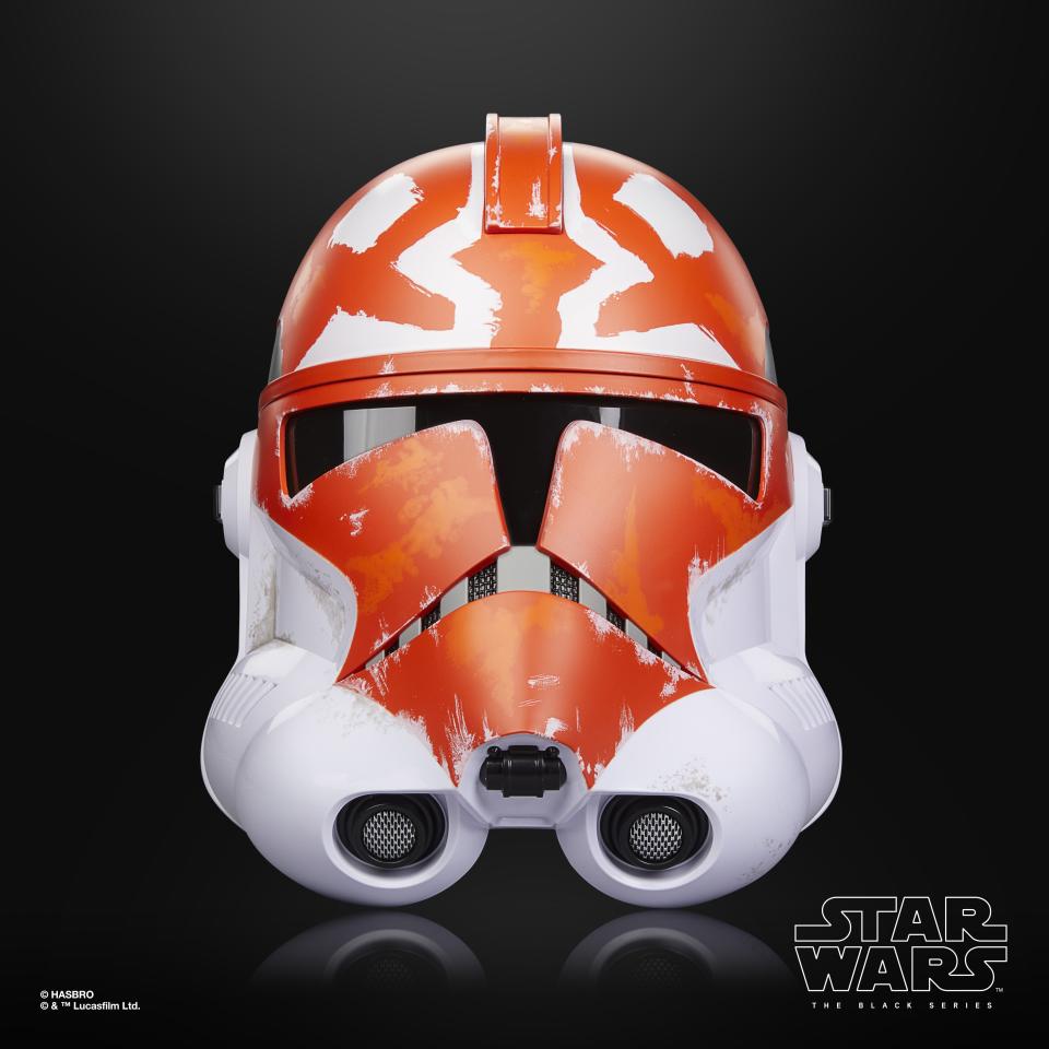 Star Wars The Black Series Ahsoka's Clone Trooper Premium Electronic Helmet product on a black background, from different angles