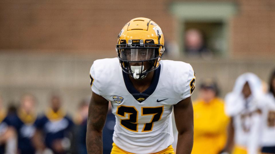 Toledo cornerback Quinyon Mitchell (27) during an NCAA football game on Saturday, Oct. 14, 2023, in Muncie, Ind.