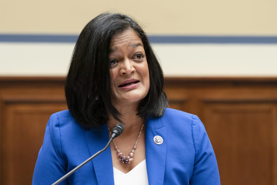 Rep. Pramila Jayapal, D-Wash., testifies about her decision to have an abortion during a hearing on Capitol Hill Thursday. (AP Photo/Jacquelyn Martin)