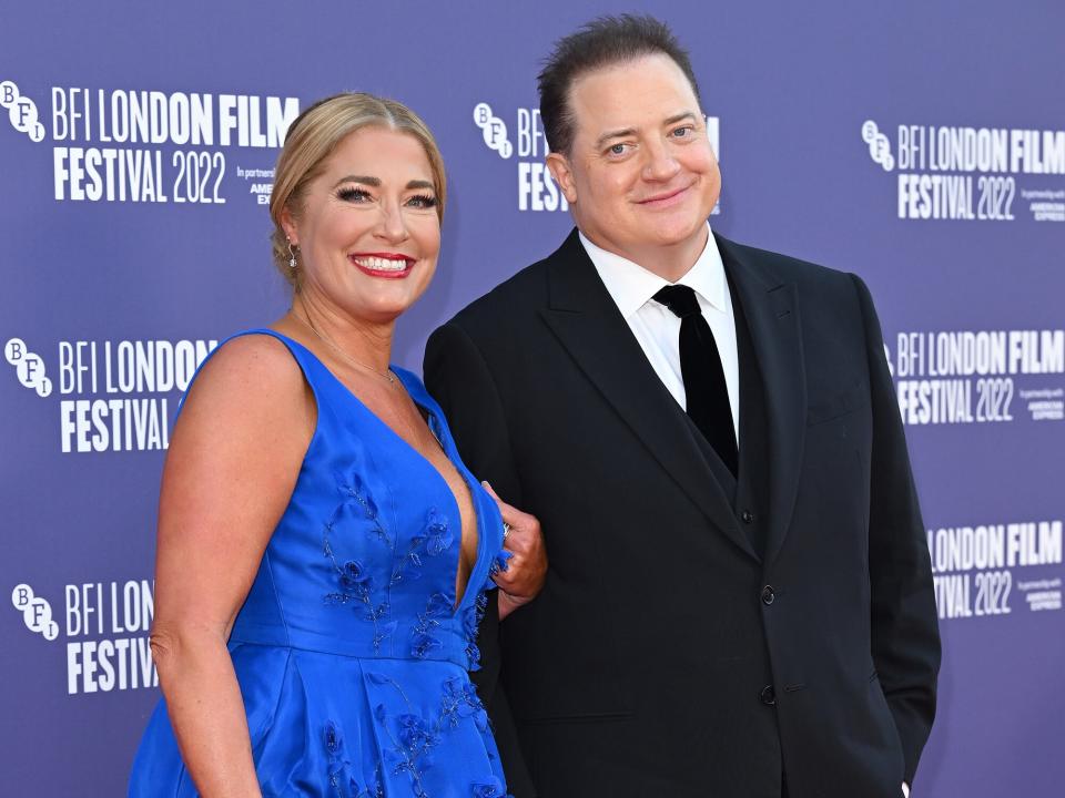 Jeanne Moore and Brendan Fraser attend "The Whale" UK Premiere during the 66th BFI London Film Festival at The Royal Festival Hall on October 11, 2022 in London, England