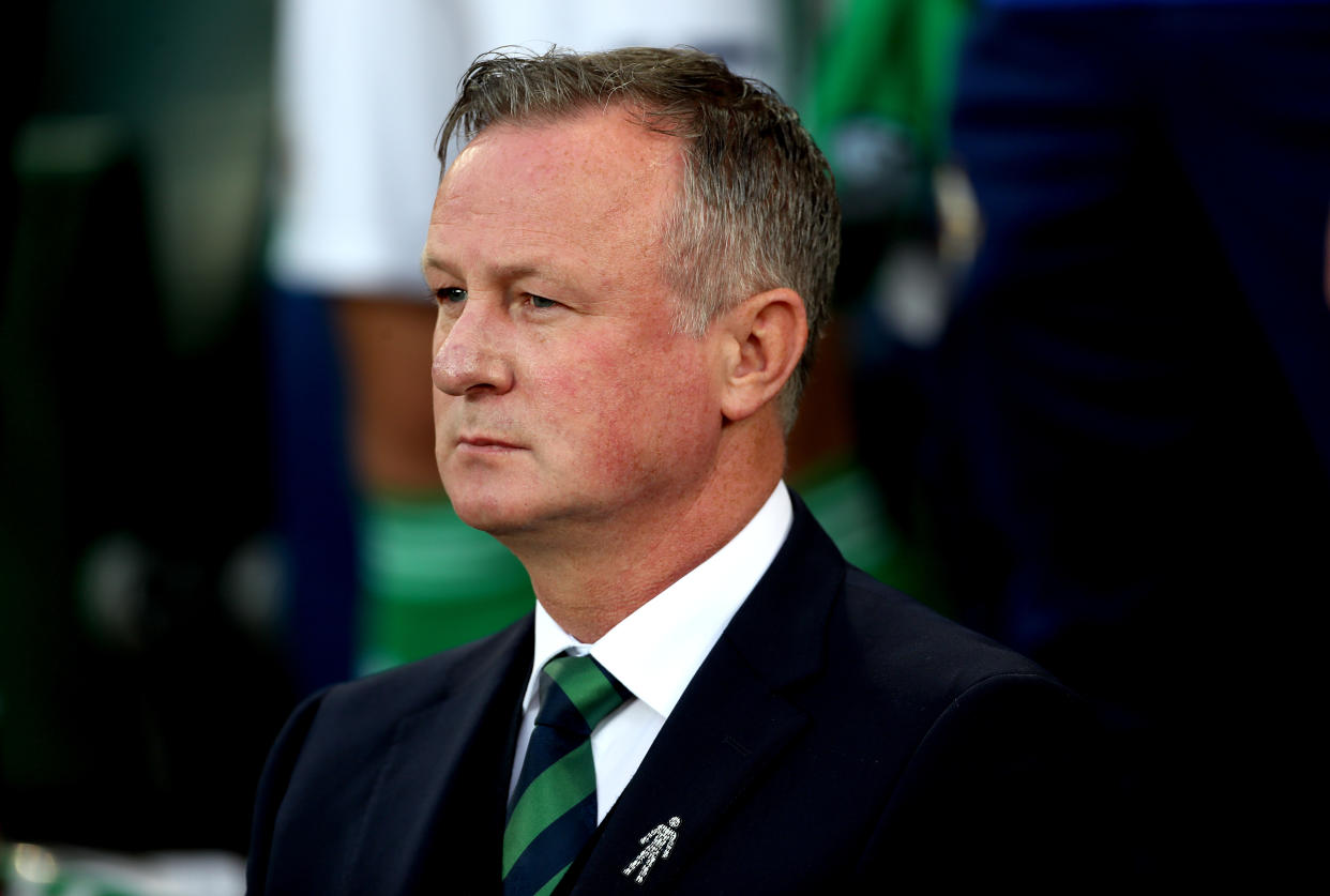 Northern Ireland's manager Michael O'Neill during the UEFA Euro 2020 qualifying group C match at Windsor Park, Belfast. (Photo by Liam McBurney/PA Images via Getty Images)