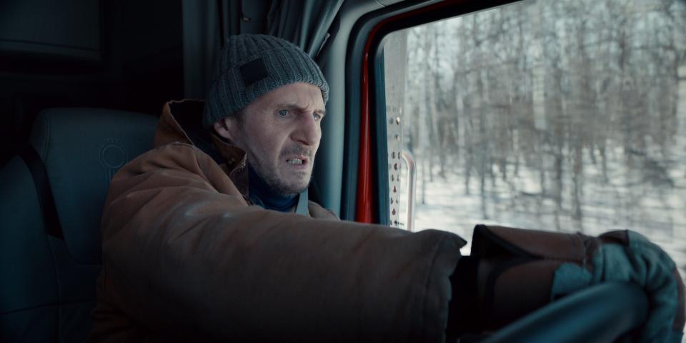 Liam Neeson plays a trucker called into emergency duty to rescue trapped workers after a remote Canadian diamond mine collapses in "The Ice Road."