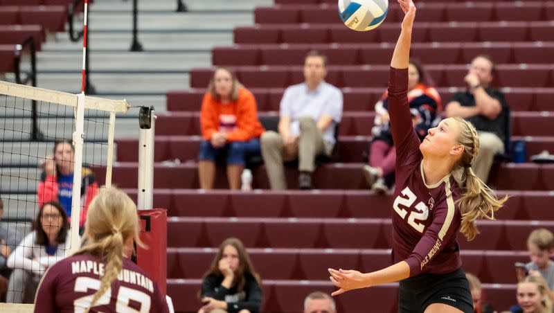 Maple Mountain hosts Timpview in a high school volleyball match in Spanish Fork on Tuesday, Sept. 19, 2023.