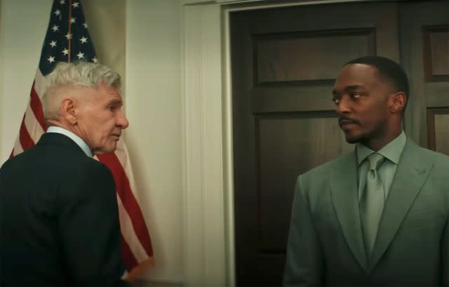 <p>Marvel</p> Harrison Ford and Anthony Mackie in 'Captain America: Brave New World'.