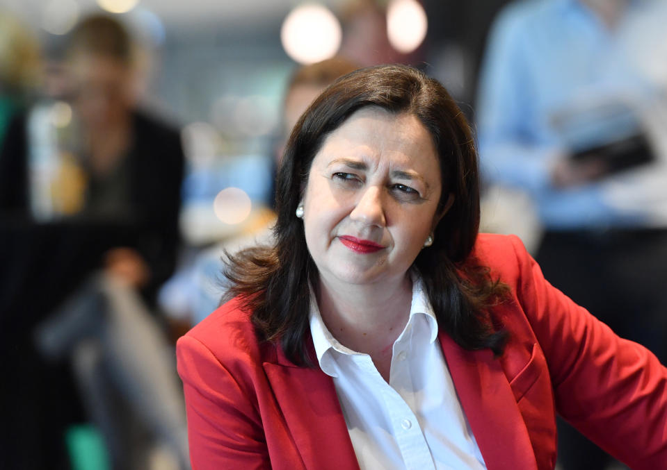 Queensland Premier Annastacia Palaszczuk is seen at the announcement that Brisbane will host the AFL Grand Final. Source: AAP