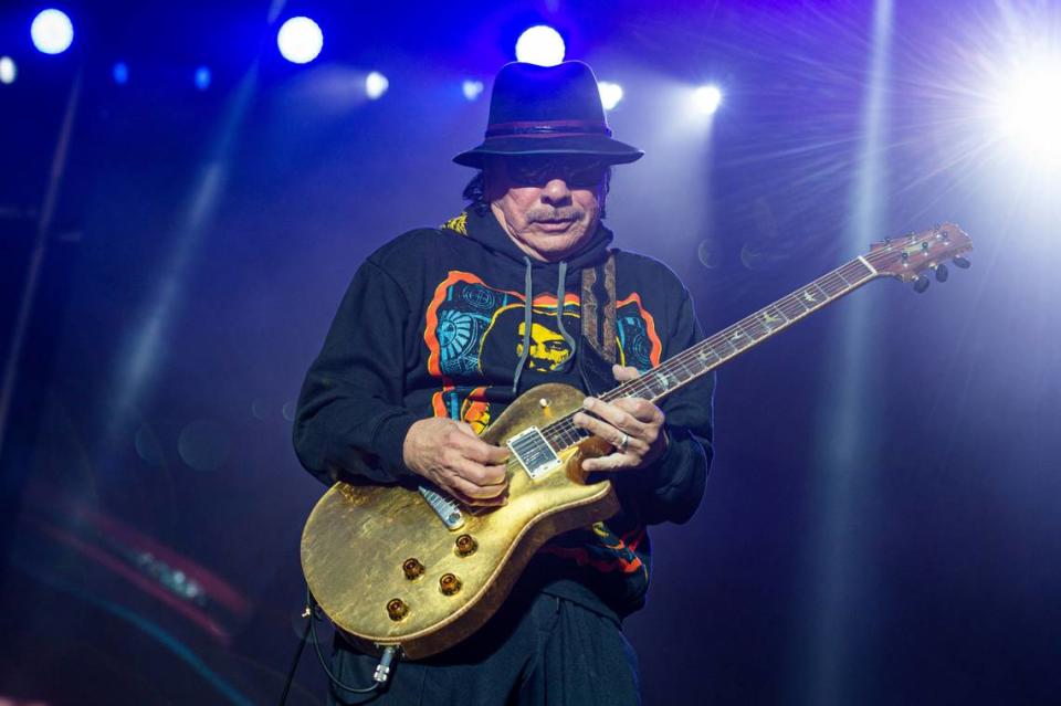 FILE - This May 26, 2019 file photo shows Carlos Santana of Santana performing at the BottleRock Napa Valley Music Festival in Napa, Calif. (Photo by Amy Harris/Invision/AP, File)