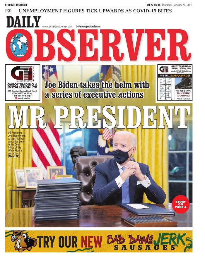 January 21, 2021 front page of the Daily Observer