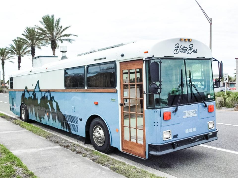 the exterior of Kristin Reid's converted school bus