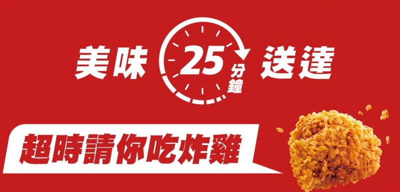 肯德基：外送25分鐘內送到，遲到就請你吃炸雞。（圖／品牌業者提供）