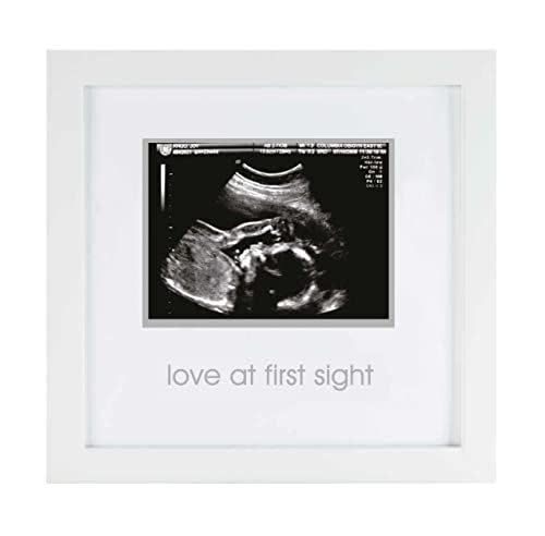 Pearhead Love at First Sight Sonogram Picture Frame, Pregnancy Keepsake Photo Frame, Gender-Neutral Baby Nursery Décor, Mother’s Day Accessory, 4x3 Photo, White