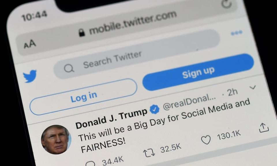 Donald Trump’s Twitter page is displayed on a mobile phone on Thursday.