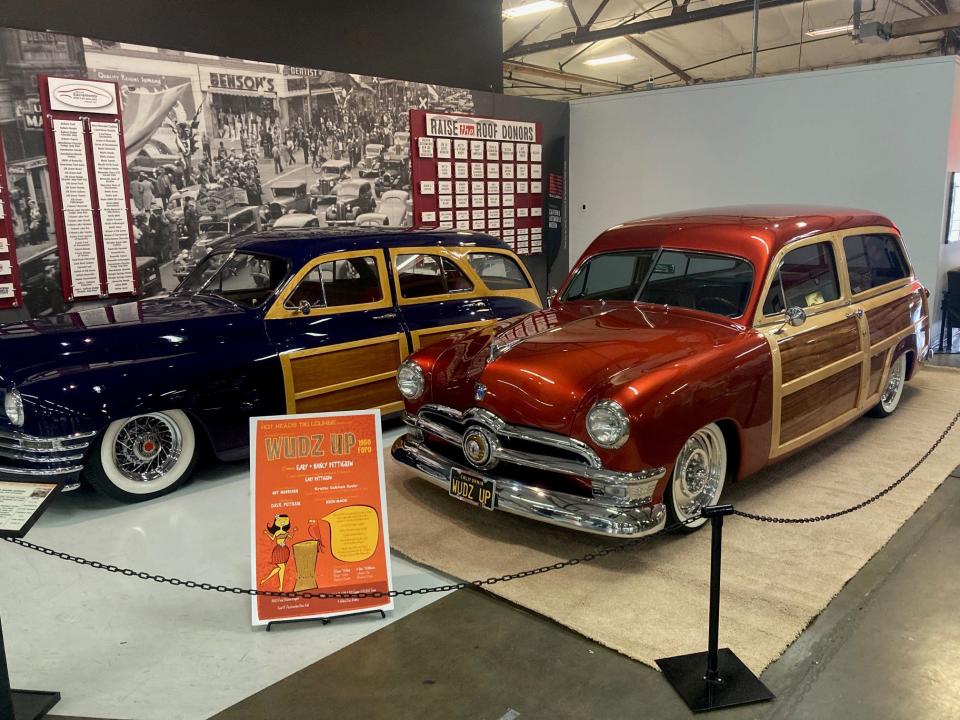 A 1952 Ford wagon, in red, and a 1948 Packard station sedan are part of the display that will debut on March 18 at Cal Auto Museum.