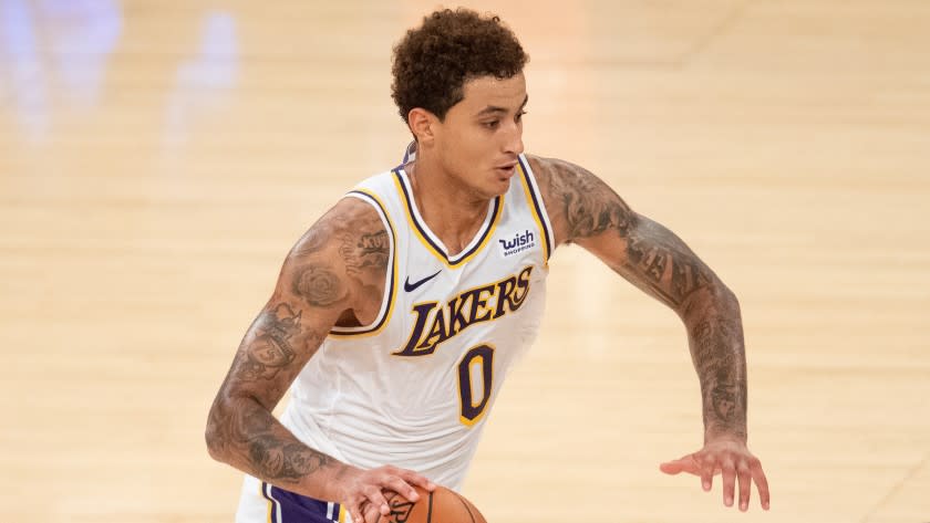 Los Angeles Lakers forward Kyle Kuzma during an NBA preseason basketball game.