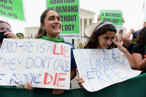 PHOTO: Abortion rights supporters react to the overturning of Roe v Wade outside the United States Supreme Court in Washington, June 24, 2022. (Mary F. Calvert/Reuters)