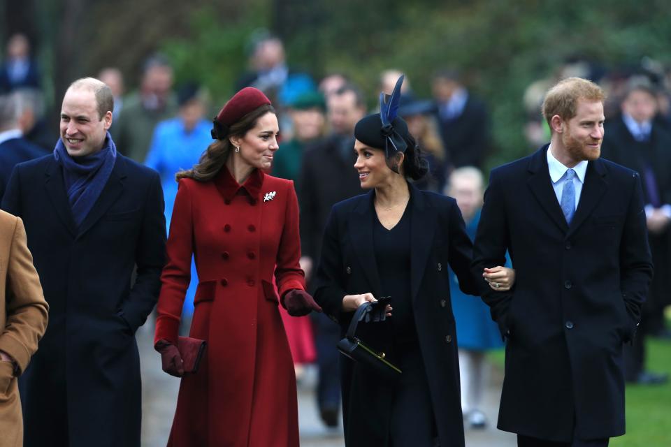 Prince William, Kate Middleton, Meghan Markle, and Prince Harry all look dazzling in this picture.