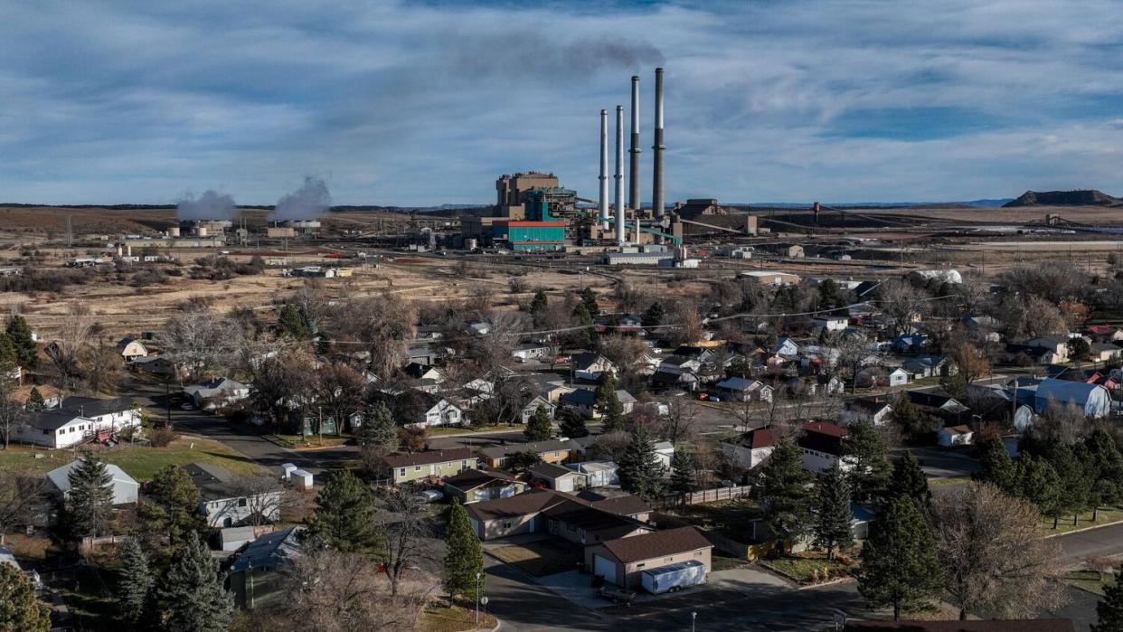 The power plant's smokestacks are visible from miles away in the town of Colstrip.
