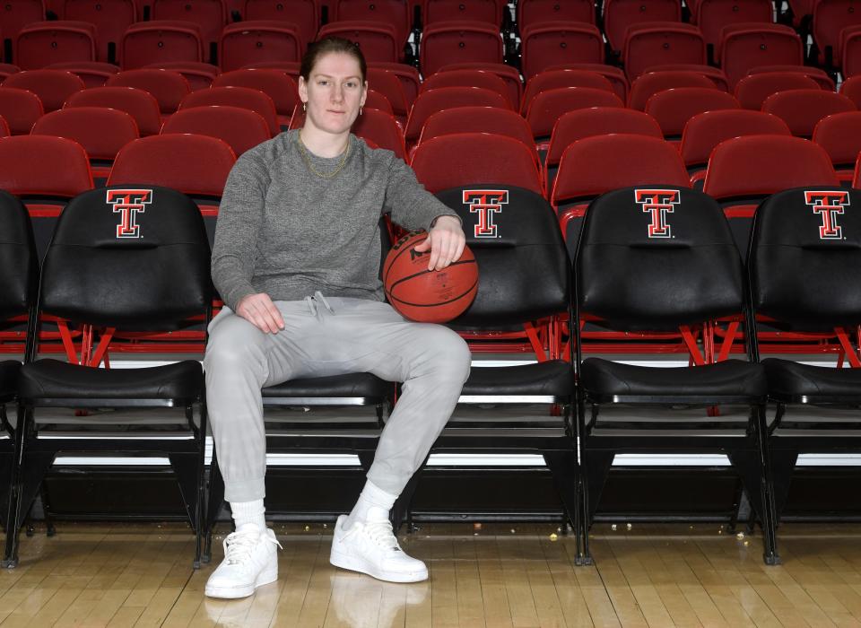 Texas Tech forward Katie Ferrell sits in United Supermarkets Arena, Tuesday, Feb. 28, 2023.