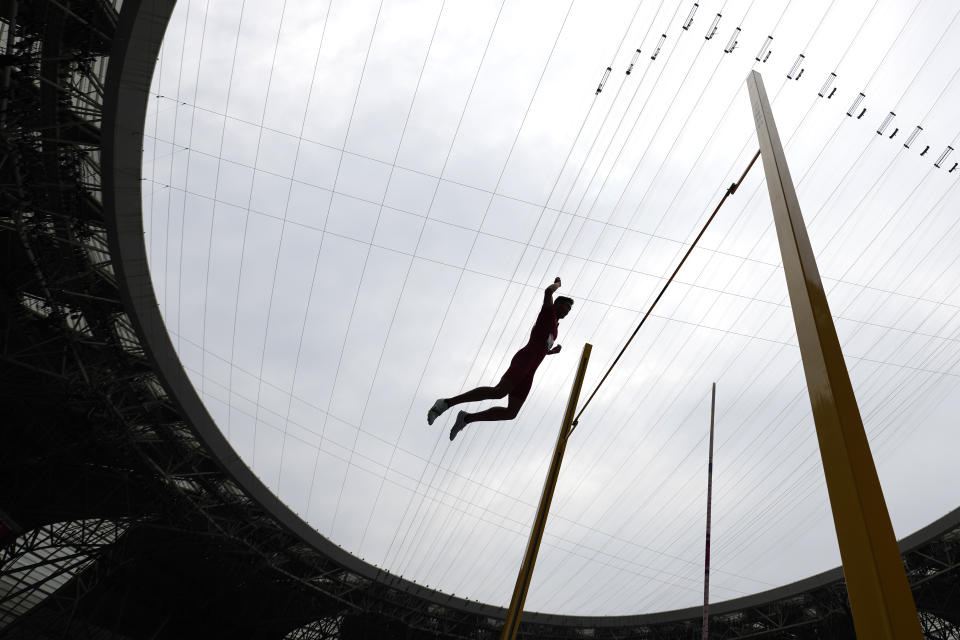 China's Sun Qihao competes during the men's decathlon pole vault at the 19th Asian Games in Hangzhou, China, Tuesday, Oct. 3, 2023. (AP Photo/Lee Jin-man)