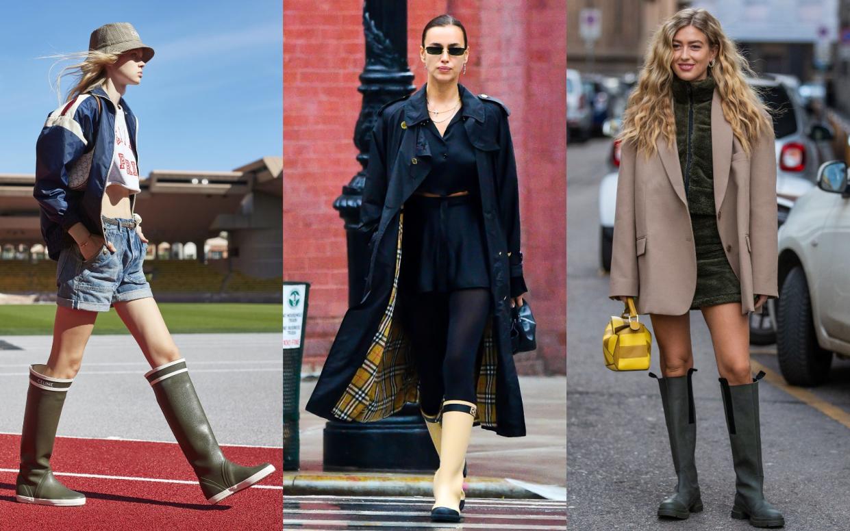 Emili Sindlev celine irina shayk chanel wellies wellington boots - Getty Images