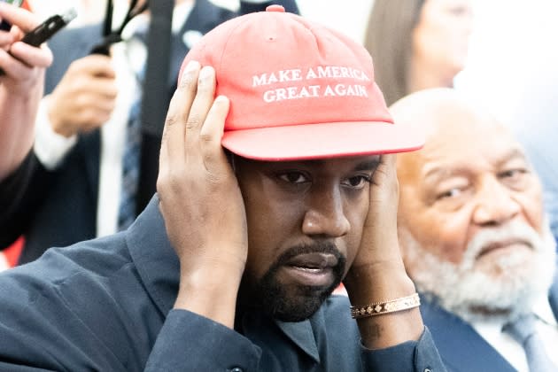 kanye-maga-defense.jpg Kanye West In The White House - Credit: Ron Sachs/Consolidated News Pictures/Getty Images