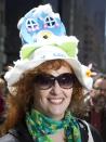 Elena Megaro poses for a portrait as she takes part in the annual Easter Bonnet Parade in New York April 20, 2014. REUTERS/Carlo Allegri (UNITED STATES - Tags: SOCIETY RELIGION)